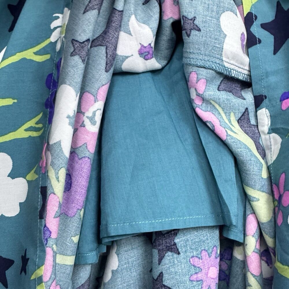 ModCloth Floral Midi Dress Small Teal Multicolor Stars Asymmetric Hem Fairy Y2K - Picture 10 of 15
